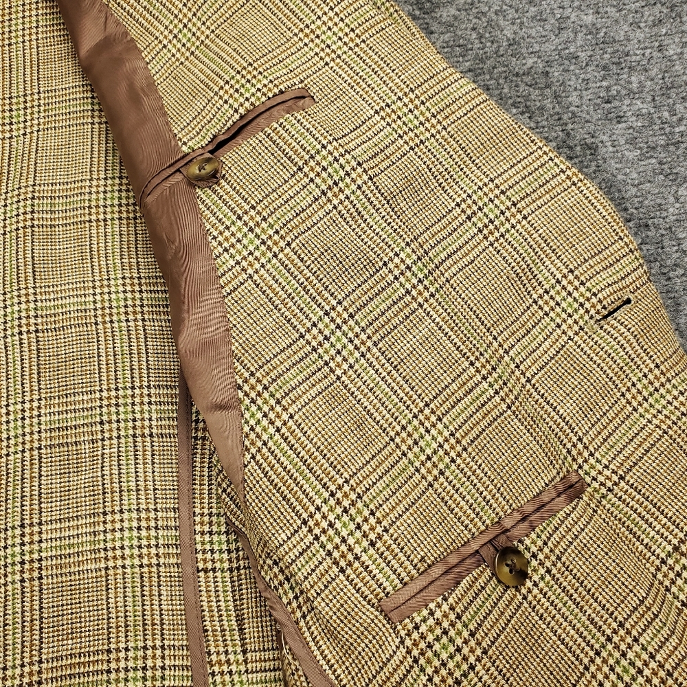 Paul Stuart Blazer Mens 43S Wool Silk Linen Houndstooth Plaid Scottish Tweed - Picture 13 of 14